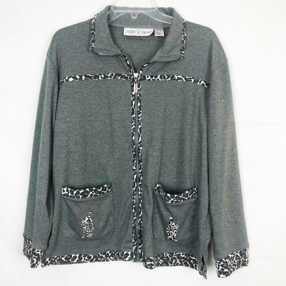 Vintage Needle & Threads Cardigan Womens Medium Soft Stretch Casual Animal Print